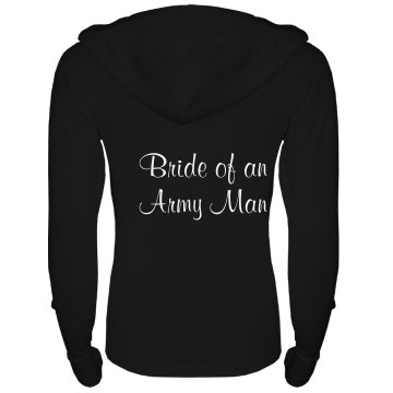 Army Bride w/ Back Junior Fit Bella Long Sleeve 1/2 Zip Hooded Pullover Tee