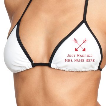 Just Married Swim Top American Apparel Nylon Tricot Triangle Bikini Swimsuit Top