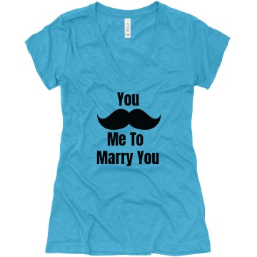 Mustache Marry Me Junior Fit Bella Triblend Deep V Neck Tee