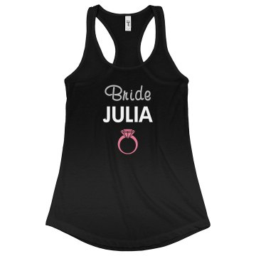 Rhinestone Bride - Name Junior Fit Bella Sheer Longer Length Rib Racerback Tank Top